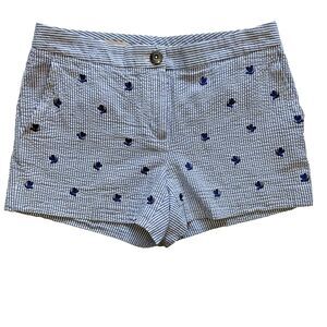 Brooks Brothers Women's Seersucker Shorts Embroidered Bees White Blue Size 2
